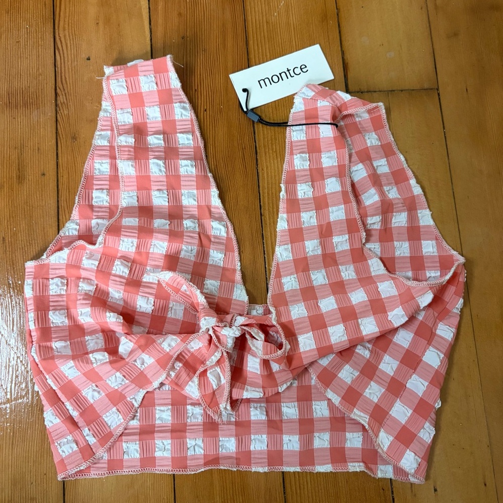 Montce Shrimp Gingham Bikini Top